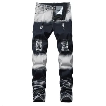 

2019 New Fashion Men's Stretchy Ripped Skinny Biker Jeans Destroyed Taped Slim Fit Denim Pants High Quality Gift W621