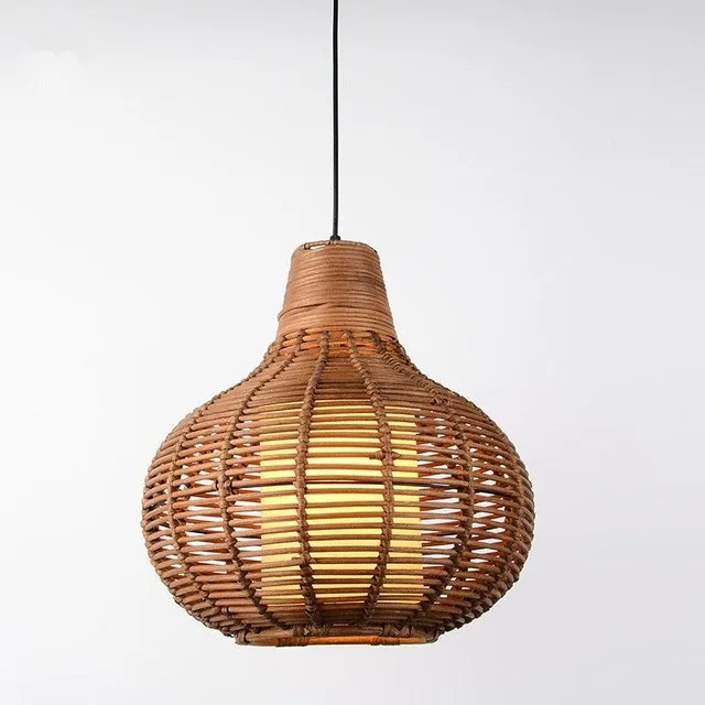 

Handmade Coffee Wicker Rattan Gourd Shade Pendant Light Fixture Rustic Asian Hanging Ceiling Lamp Dining Table Room Restaurant