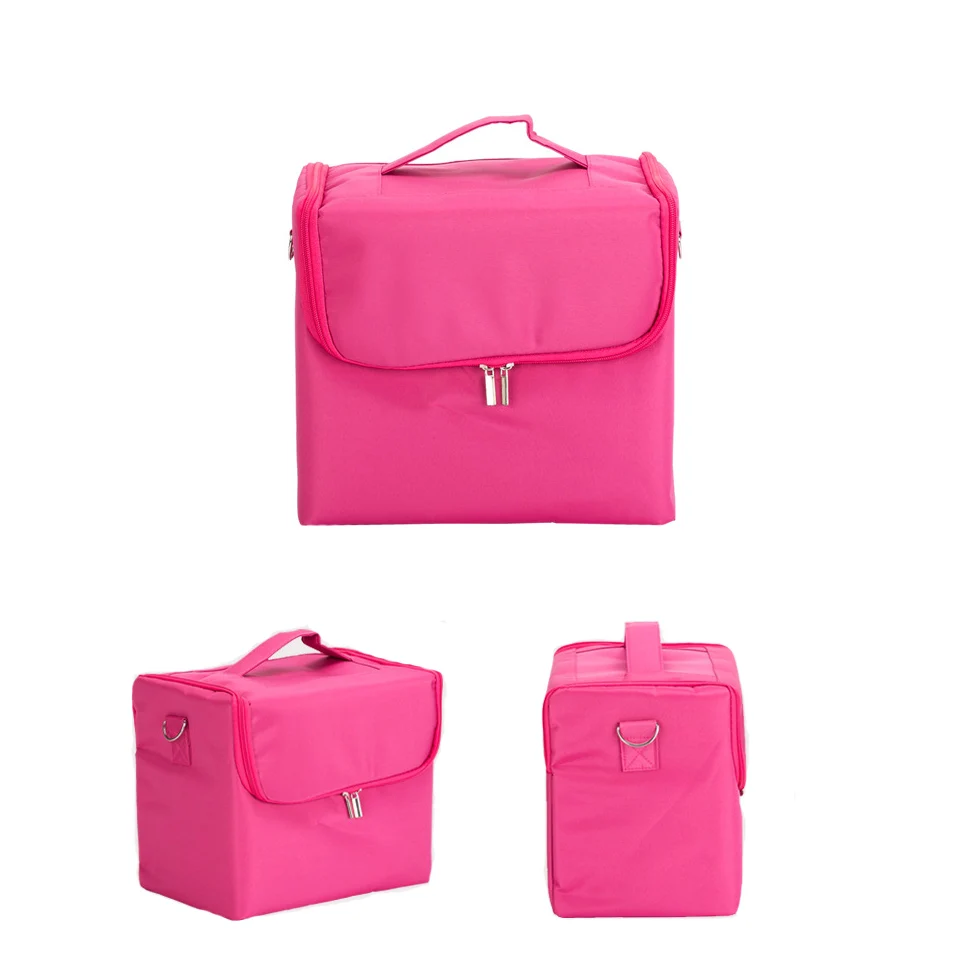 Женская большая емкость, профессиональный органайзер для макияжа, модная косметичка для туалетных принадлежностей, многослойная коробка для хранения, портативный красивый чемодан - Цвет: Розовый