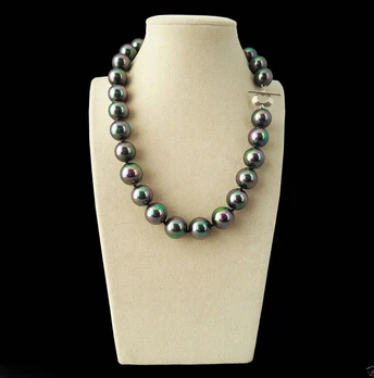 

Rare Huge Rainbow Black 14mm South Sea Shell Pearl Heart Clasp Necklace 18" AAA Lovely Women's Wedding Jewelry Pretty!