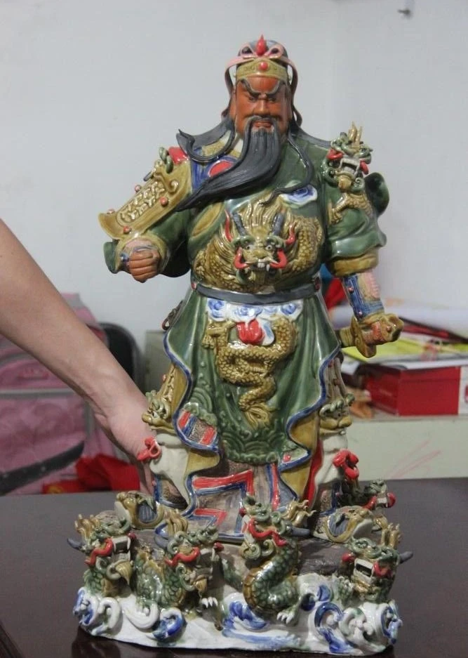 Китайская керамика фарфор девять драконов Guan Gong GuanYu Воин Guangong Статуя | Дом и сад