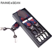 RAINIE SEAN, британский стиль, подтяжки для мужчин, Audlt, клетчатые мужские брюки, подтяжки, 6 клипов, Y Back, свадебные Брендовые мужские подтяжки