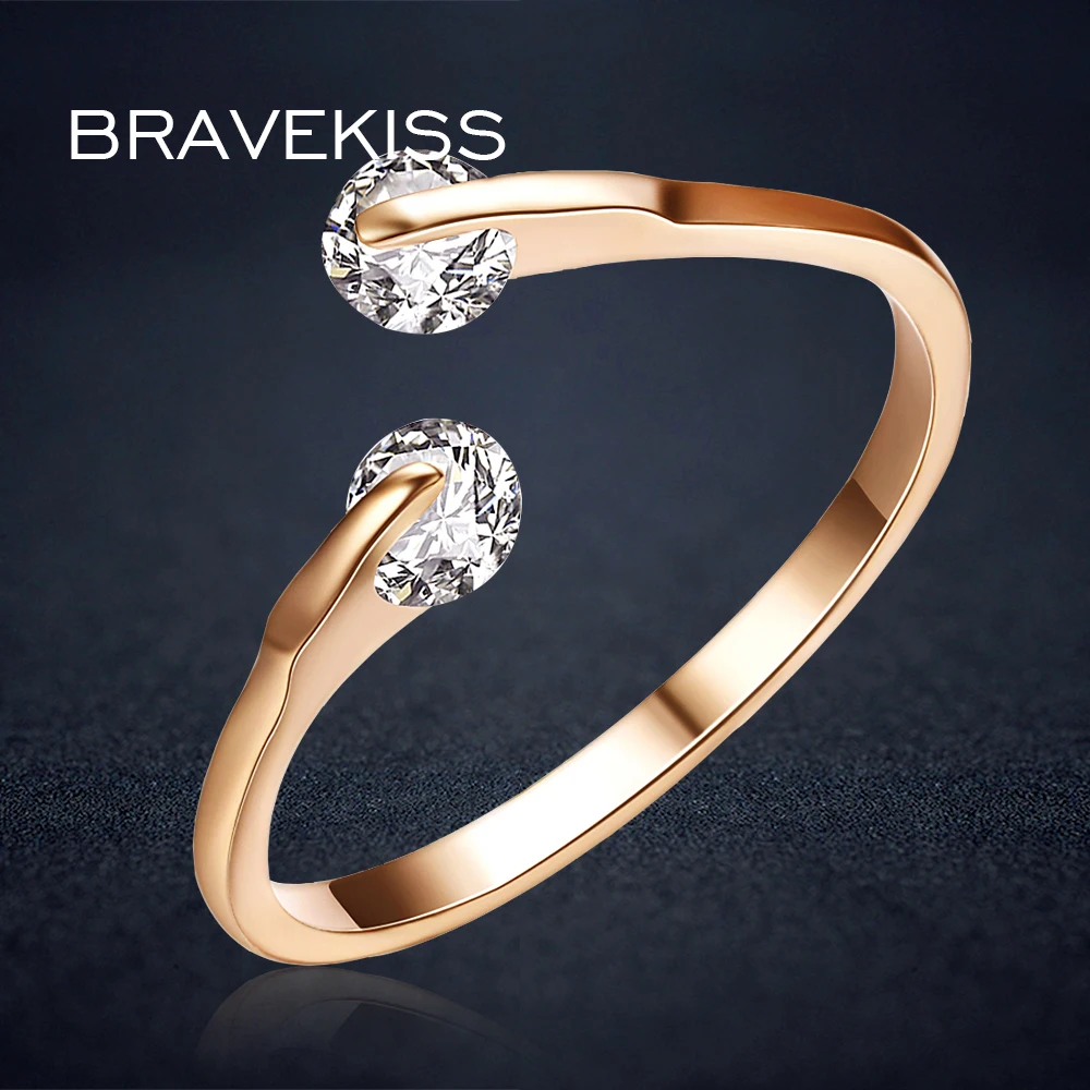 BRAVEKISS ur zircon stone twins rings for women rose jump wedding bands