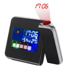 Black Digital LCD Screen Weather Station Forecast Calendar Projector Snooze Alarm Clock 2 Modes Plastic Housing