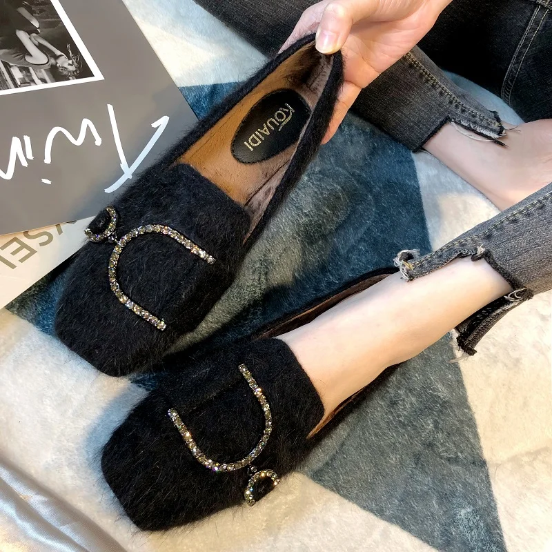 

2019 Fashion Winter Women flats with Fur Home Outdoor Casual Warm flate Female Ladies Cotton Women Winter Shoes