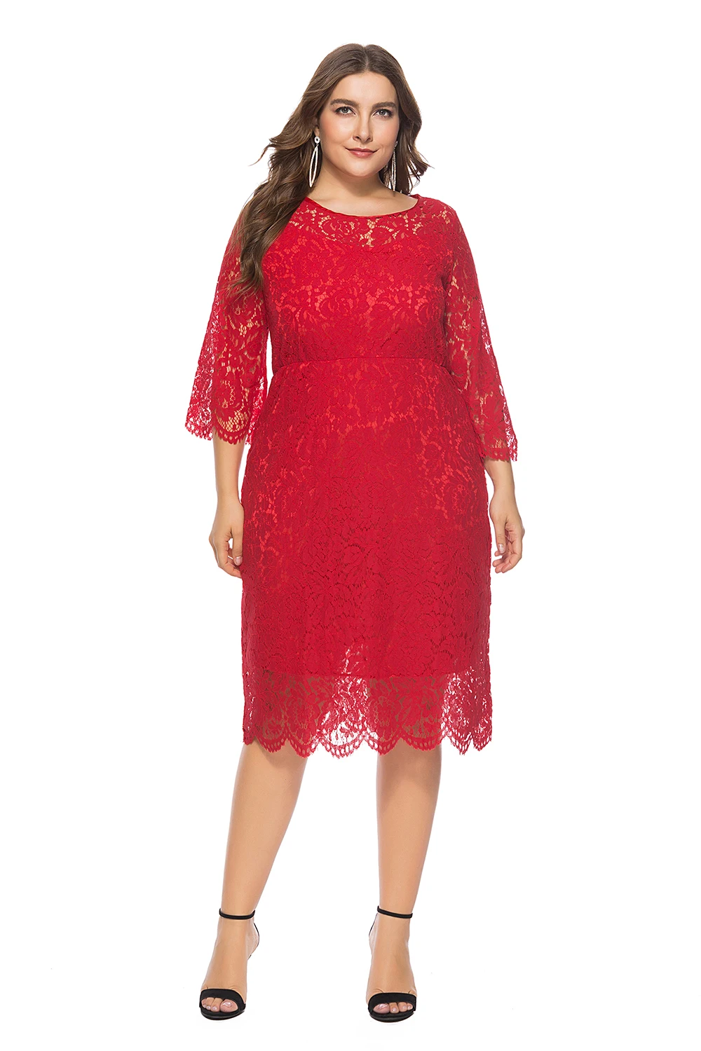 Недорогие красные плюс Размеры вечернее платье Элегантный Совок шеи Кружева Короткие вечерние платья праздничное платье халат De Soiree 2019