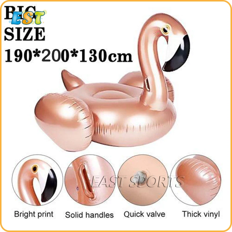 Shiny Adults And Children Inflatable Flamingo Rose Ride-On Swimming Ring Toys For Water Holiday Party