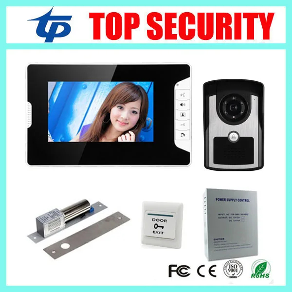 

IP65 waterproof out door camera unit 7inch color screen video door phone system+electric bolt lock+power supply+exit button