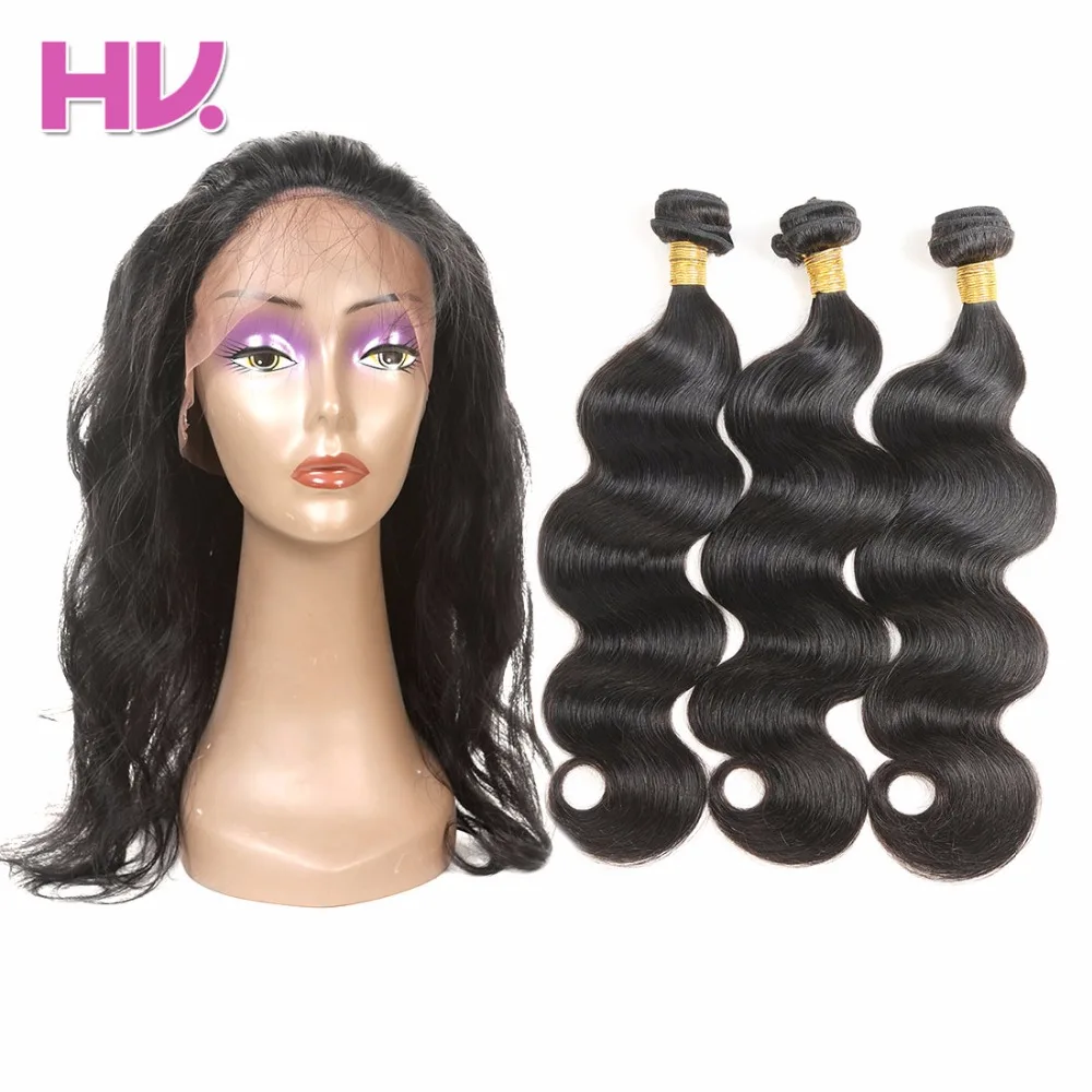 Hair Villa Pre-Colored 360 Lace Frontal With Bundles Brazilian Body Wave Hair #1B Natural Black Non-Remy Human Hair brazilian-body-wave-hair-bundles