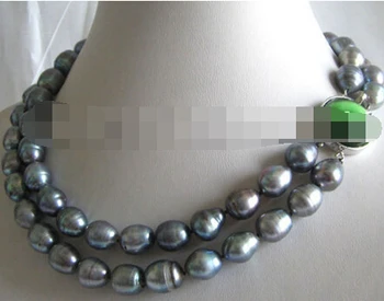 

02670 2row natural black baroque rice freshwater pearl necklace