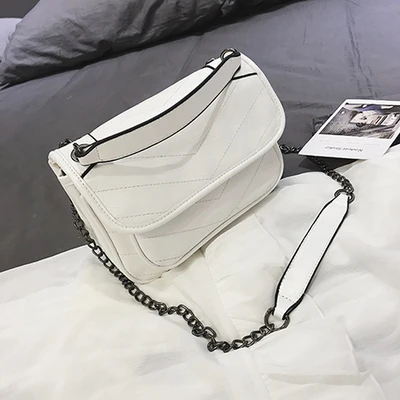 Простой серебряные сумки через плечо для Для женщин сумка из мягкой кожи из искусственной кожи через плечо женская сумка с клапаном Брендовая Дизайнерская обувь сумка через плечо с цепочкой - Цвет: White