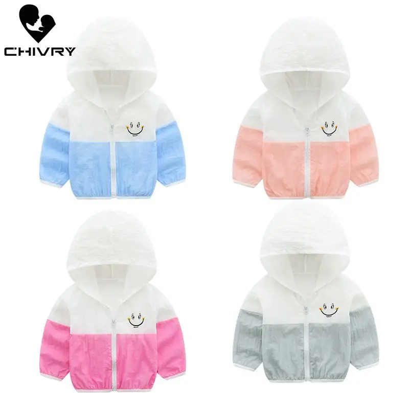 

2019 Children's Hooded Sun Protection Clothing Summer Autumn Baby Boys Girls Thin Coat Patchwork Kids Beach Sun Jacket Outwear