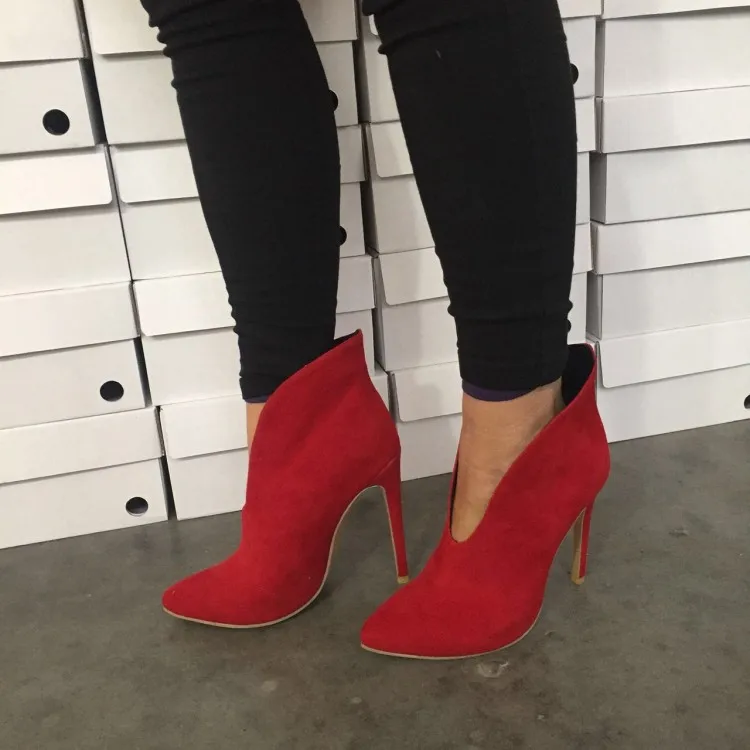 

Ladies New High Heel Boots V-neck Simple Style Party Prom Casual Shoes Big Size Dailywear Fashion Dress Ankle Booties Shoes M001