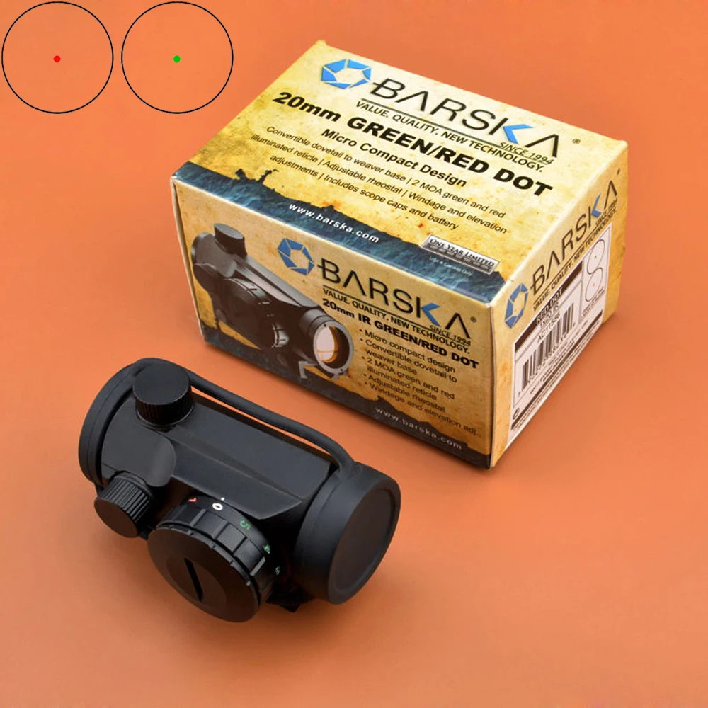 

BARSKA Red Dot Scope 1x20 Red/Green Dot Multi-coated Micro Compact Sight Red Dot Sight 5 position rheostat