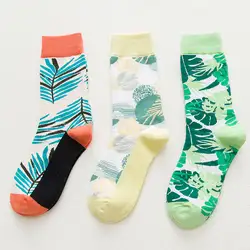 Новые длинные хлопковые носки с принтом Мужские Простые Модные носки с листьями и цветами