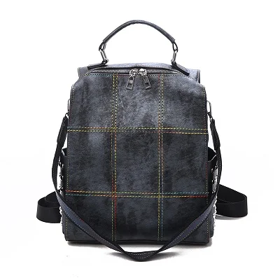 Ретро кожаный женский рюкзак на молнии, школьные рюкзаки для девочек-подростков, сумка большой емкости, многофункциональная сумка Mochila Feminina - Цвет: Black