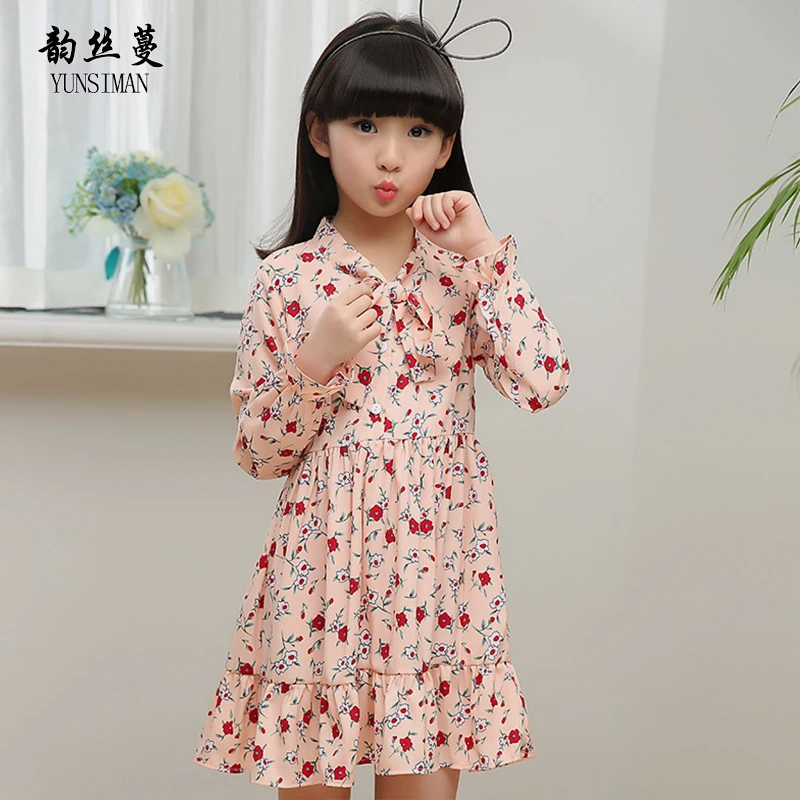 

Spring Kids Girls Dress for 7 8 9 10 11 12 Years Long Sleeve Flower Print Chiffon Dresses Kids Costume Baby Girls Clothes 50M11A