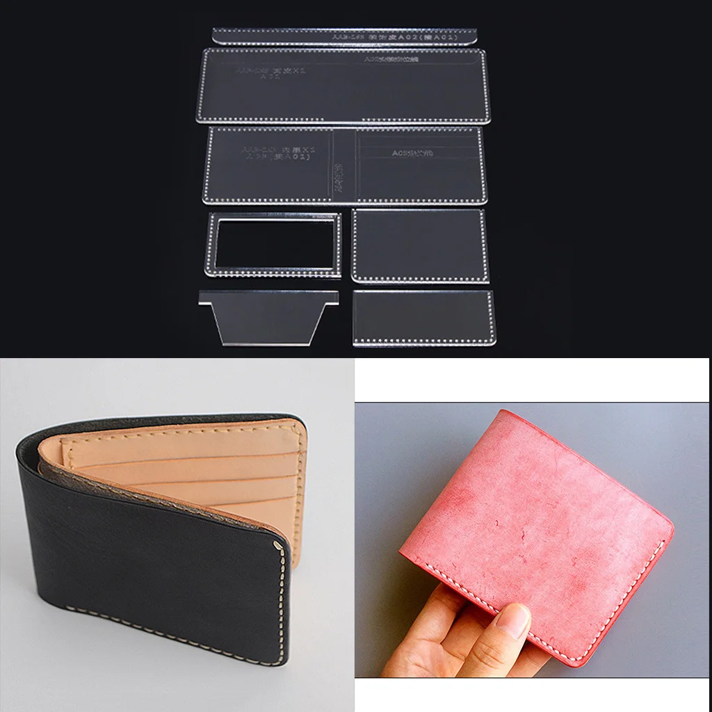 7Pcs/set Unisex Wallet Template Leather Clear Acrylic Pattern Set Model for Making Short Wallet Purse Leathercraft Tools