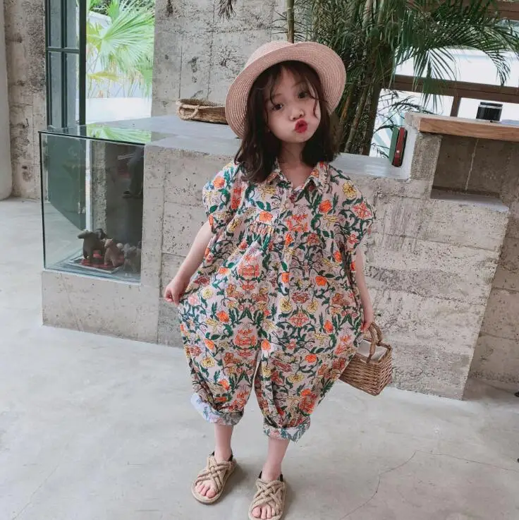 

2019 Korean style girls printed overalls summer fashion girls pants 2-8 Years HY432