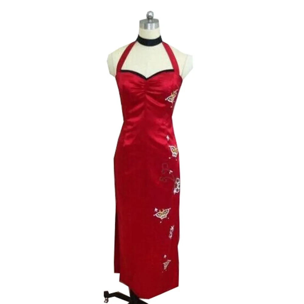 Ada Wong Red Cheongsam Qipao Cosplay Costume Custom Long Prom Dresses with Holster Sexy