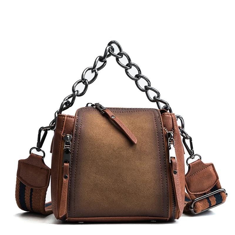 

2020 Women Winter New Scrub Shoulder Bags Retro Frosted Leather Bucket with Chain Handbags Quality Bolsa Messenger Bag Ladies