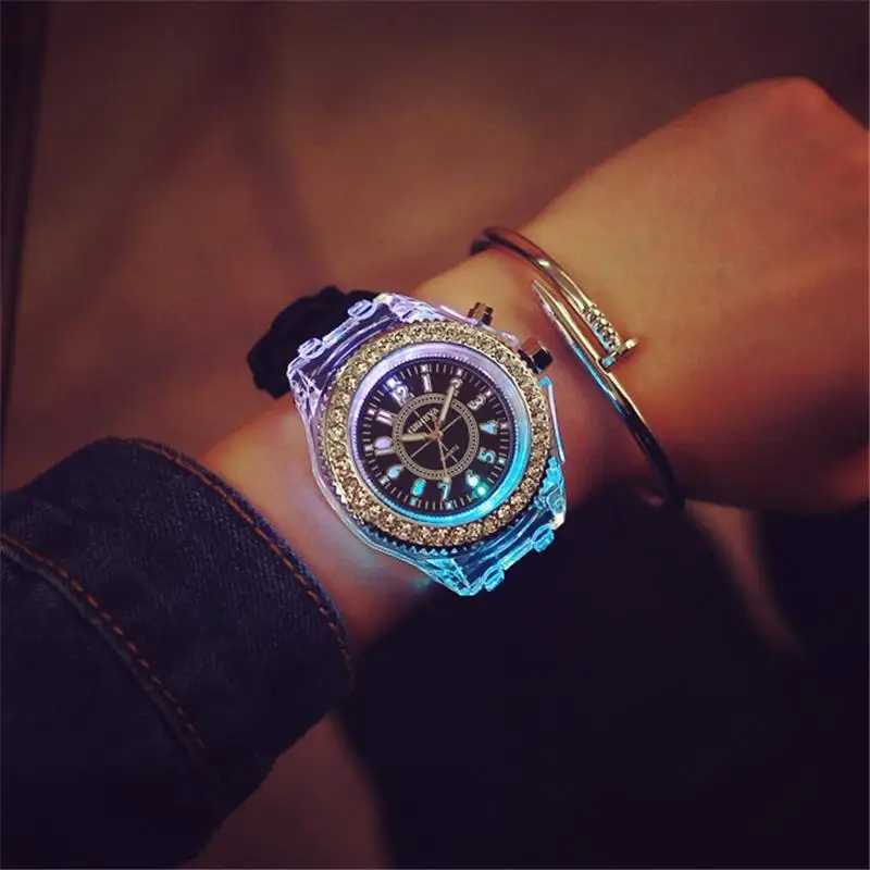Fashion Accessories Women Men Silicone Band High quality Quartz Sport illuminate Candy/Jelly Color Wrist Watch Jewelry Watches