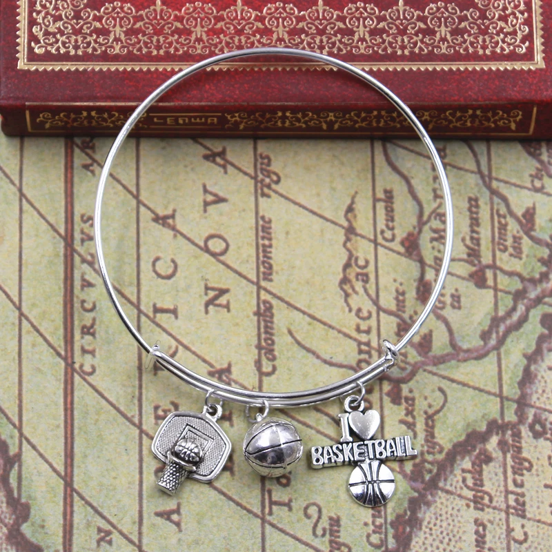 

Dropshipping I love basketball basketball hoop Bracelet Silver Color Bead Bracelets & Bangles Fashion Jewelry Gift