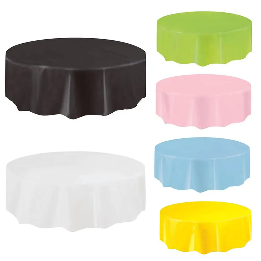 PEVA одноразовая простая атласная Скатерть сплошной цвет пластиковый, круглый стол покрывает способную ткань для домашнего декора 84 дюймов
