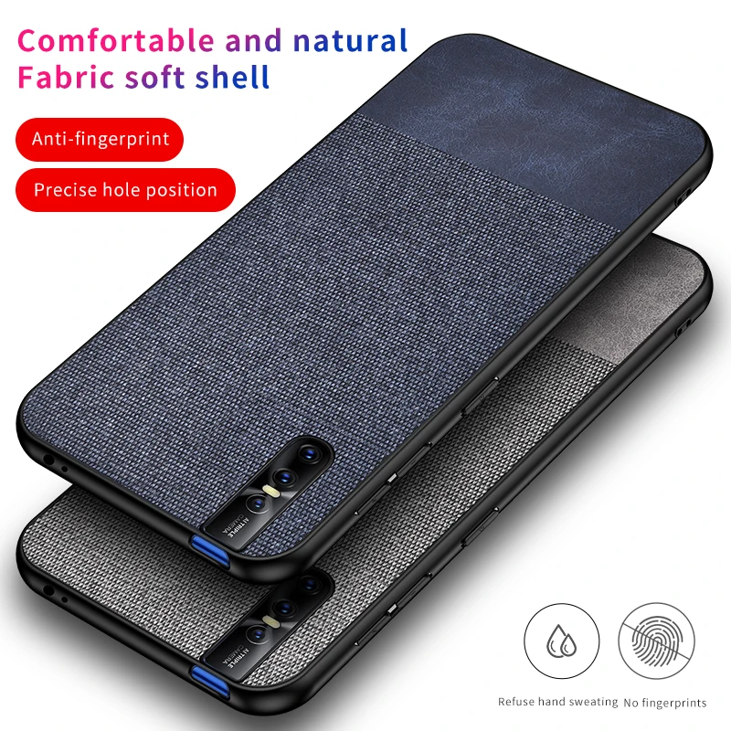 For VIVO V15 Pro Case Cloth Business Fabric Hard Back Cover For VIVO V15Pro V15 Pro Phone Case Soft Silicone Bumper Fundas