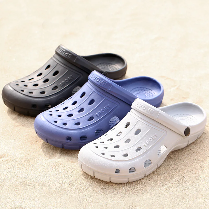 Мужские сабо обувь легкая дышащая Летняя обувь садовые шлепанцы повседневные пляжные сандалии с вырезами однотонные Нескользящие Zuecos Hombre