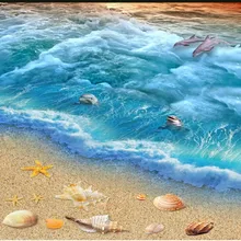 beibehang Custom Floor Wall paper 3D Stereo Dolphin Ocean Bathroom Mural Wallpaper Self adhesive wall sticker