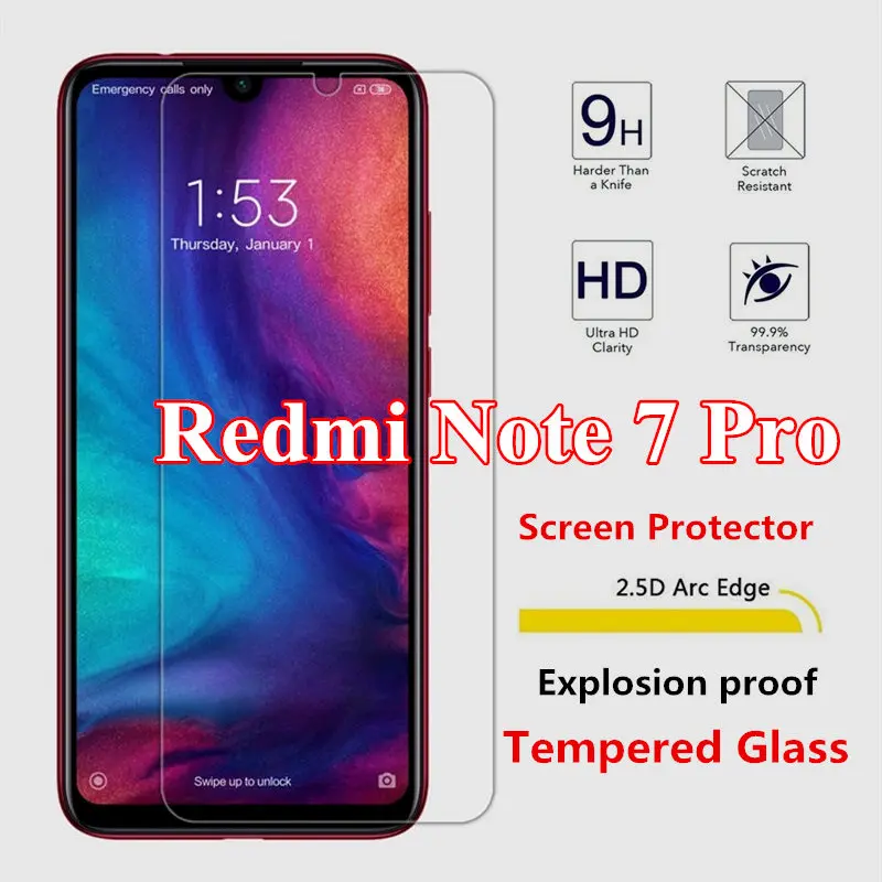 الزجاج المقسى ل Xiaomi Redmi ملاحظة 7 برو 6 GB 128 GB الهاتف أنف العجل 675 6.3 بوصة Note7pro الذكي واقي للشاشة