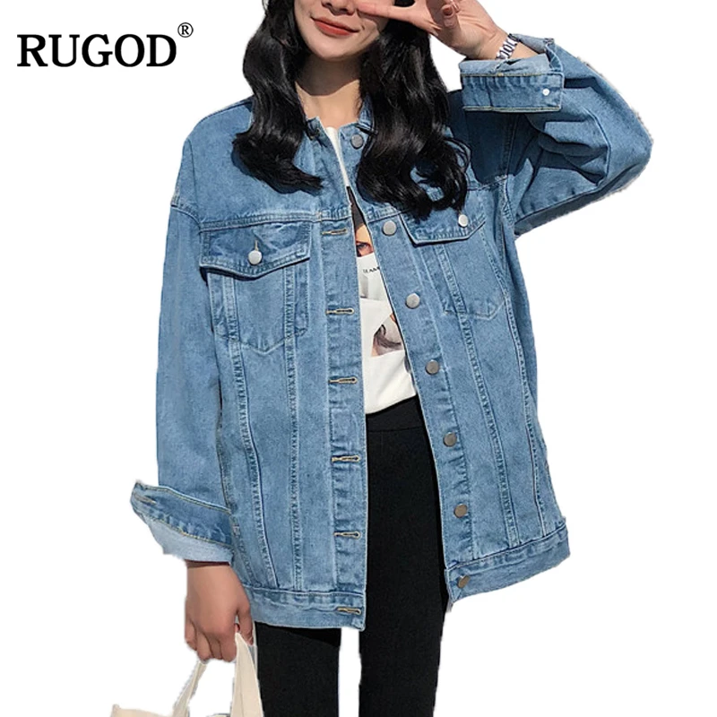 Permalink to women’s denim jacket 2020 korean style solid casual  blue  jackets autumn plus size  loose jeans coats female