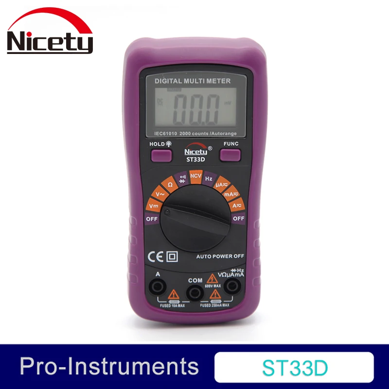 

Nicety ST33D 2000 counts DMM Studends multimeter 10A 600V Auto Range Palm size Mini Digital Multimeter ST33D OD