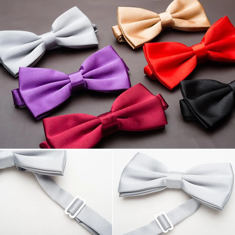 

Hot Satin Mens Bow Tie Solid Color Party Ball Wedding Formal Adjustable Clip-on Pre-tied Neckties Men Bowtie Ties YJB0001a