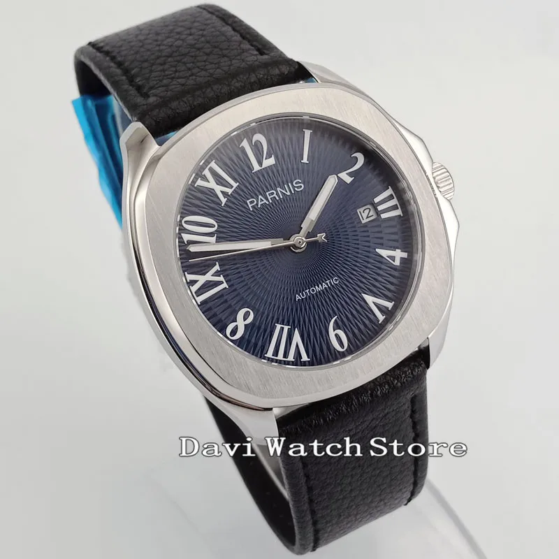 

40mm Blue Dial Leather Band Miyota 821A Automatic Mens Wrist Watch 2611