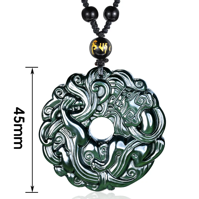Ювелирная подвеска китайский дракон ожерелье натуральный камень Черное золото обсидиан резьба дизайн кулоны Pixiu с цепочкой для мужчин и женщин