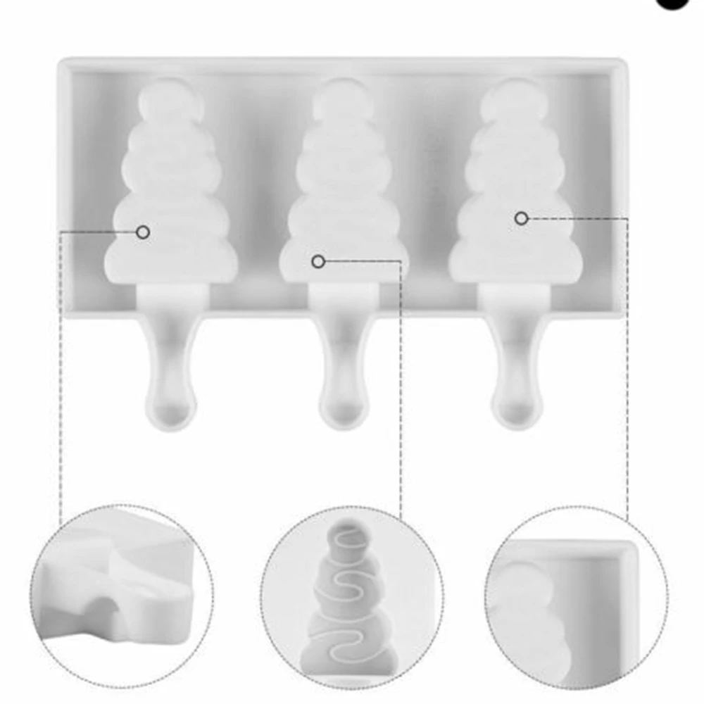 Рождественские елки DIY Мороженое Плесень Дети Лето Творческий 3 полости эскимо силиконовые пресс-формы куба производитель с палочки для мороженого