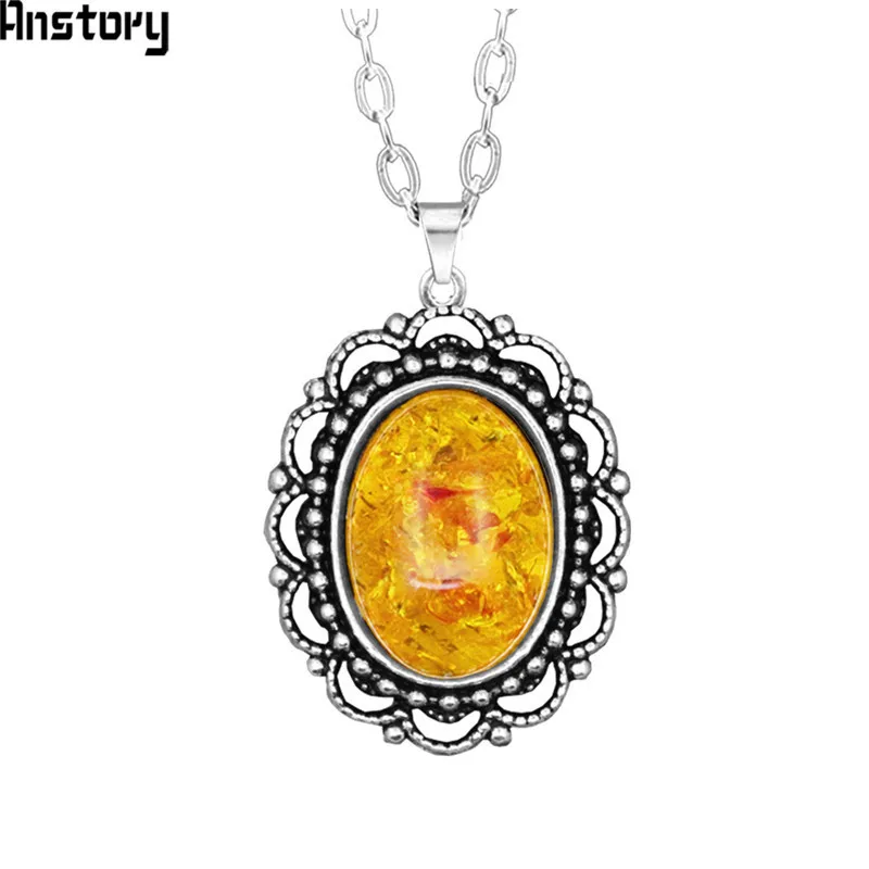 Yellow Flower Pendant Choker Necklace For Women Stainless Steel Chain Vintage Look Antique Silver Plated Fashion Jewelry