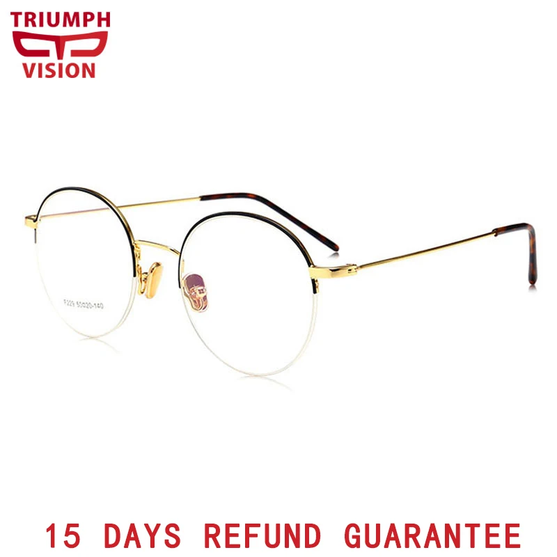 

TRIUMPH VISION Retro Round Glasses Frame Semi Rimless Black Circle Lens Spectacles Clear Transparent Unisex Style Frame Eyewear
