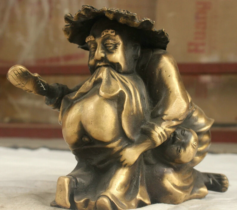 

Chinese Folk Culture Handmade Bronze Brass Statue Old woman And Boy Sculpture