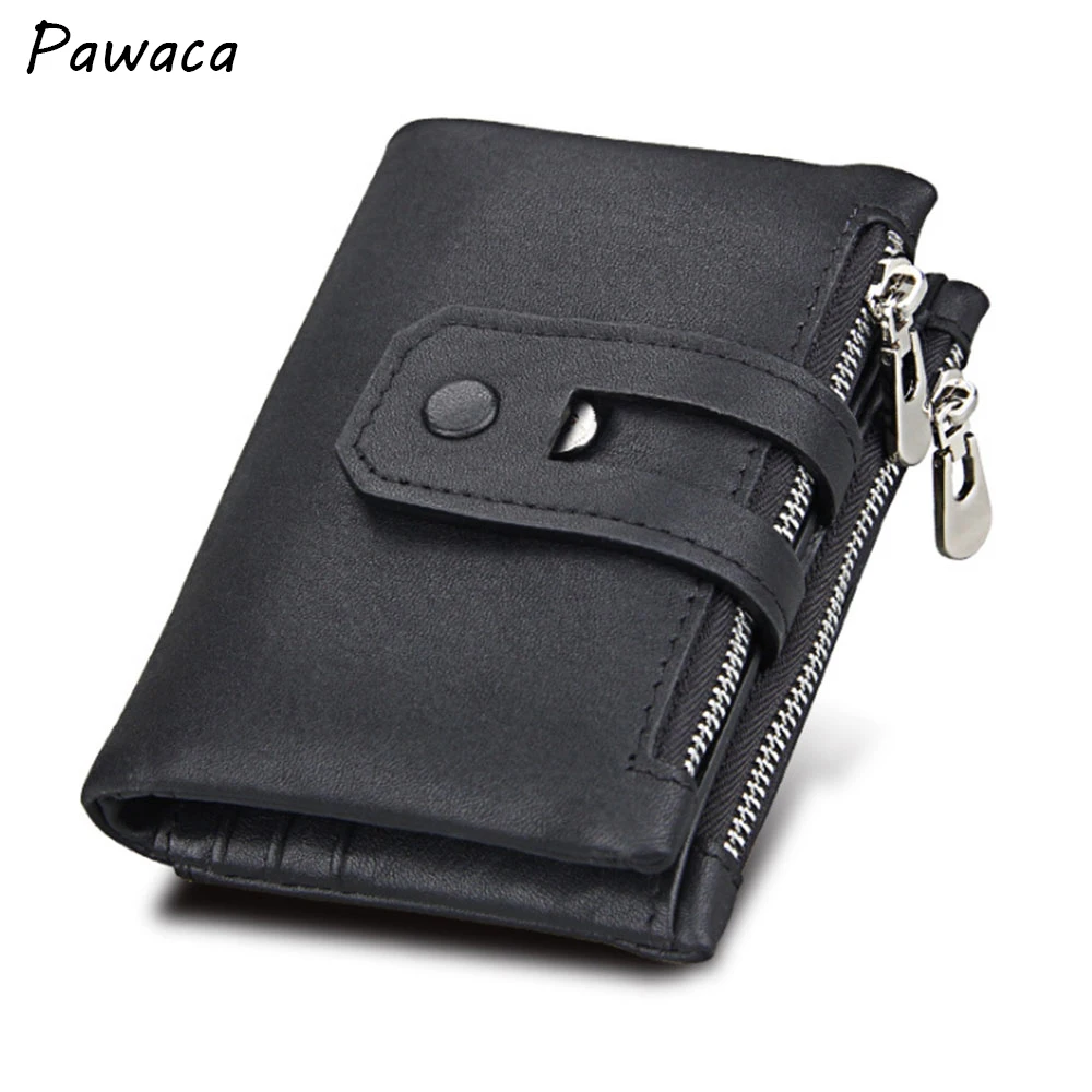 Genuine Leather Brand Men Wallets Design Short Small Wallets Zipper