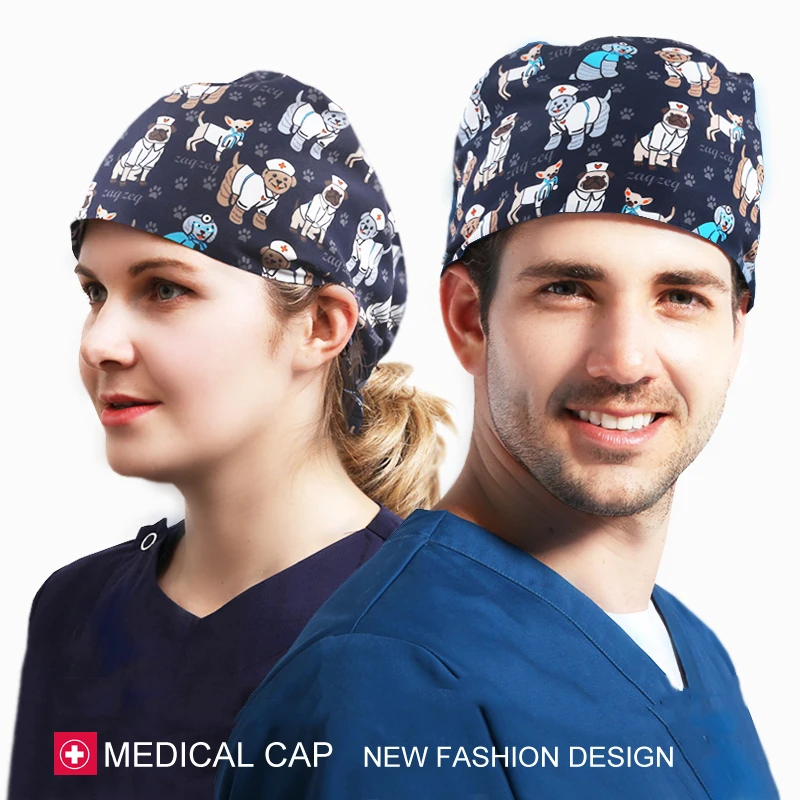 

Women Men Paws Claws Pet Vet Veterinary Surgical Cap Nurse Work Hat Hospital OR Medical Caps Cotton Tieback Adjustable Hats