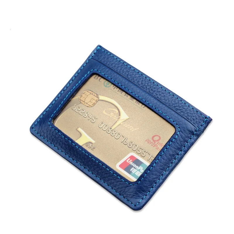 RFID супер тонкий Натуральная кожа ID держатель для карт Женский Мужской кошелёк для банковских карт кошелек Кредитная карта бизнес держатель для карт Органайзер HB49 - Цвет: Синий