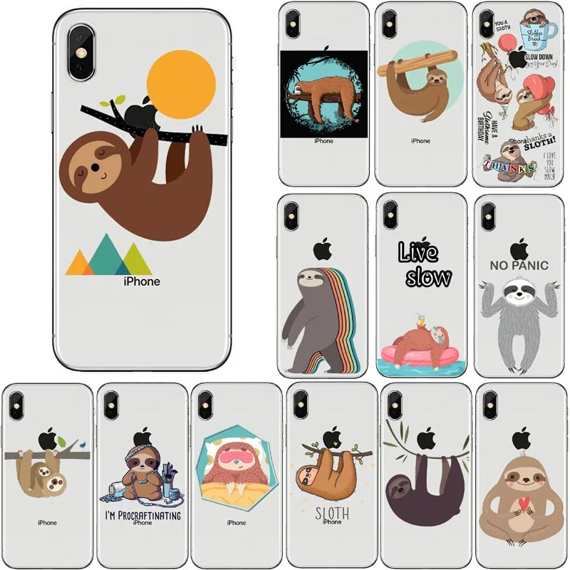Ленивец милый чехол для телефона с животными iPhone X 11Pro MAX XS Max XR 5 5S SE 6 6S 7 8 Plus мягкий