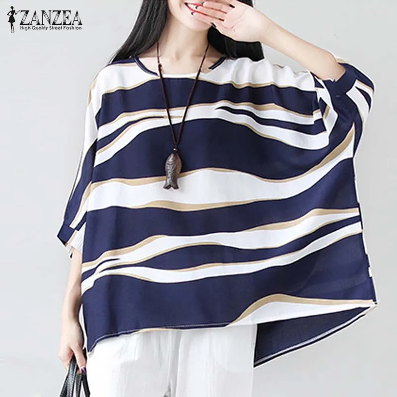 ZANZEA Plus Size Women Shirts Blouses Female Vintage Sleeve Blusas Summer Tunic Tops Chemiser Mujer Blusa Feminina