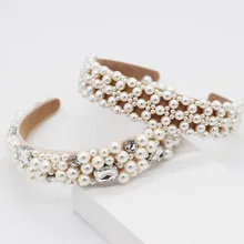 Новая мода, простая белая жемчужная плетеная повязка на голову ручной работы, дикая повязка на голову для танцев, вечеринок, путешествий, шоу, аксессуары для волос 948