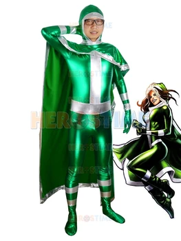 

New X-men Rogue Superhero Costume Green Shiny Metallic Halloween Cospaly For Men Fullbody Show Zentai Suit Free Shipping