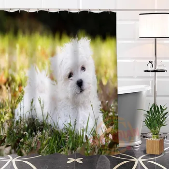 

New Eco-friendly Custom Unique cute dogs Fabric Modern Shower Curtain bathroom Waterproof for yourself H0220-12