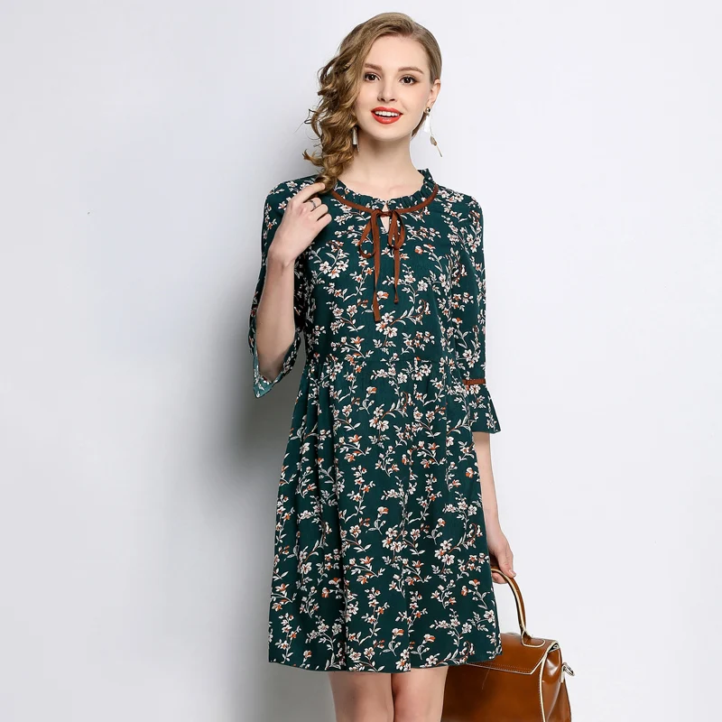 2018 plus sommer gre kurze blumendruck frauen h halb 5xl kleider weiblichen flare chiffon russland arbeit lose EHID29
